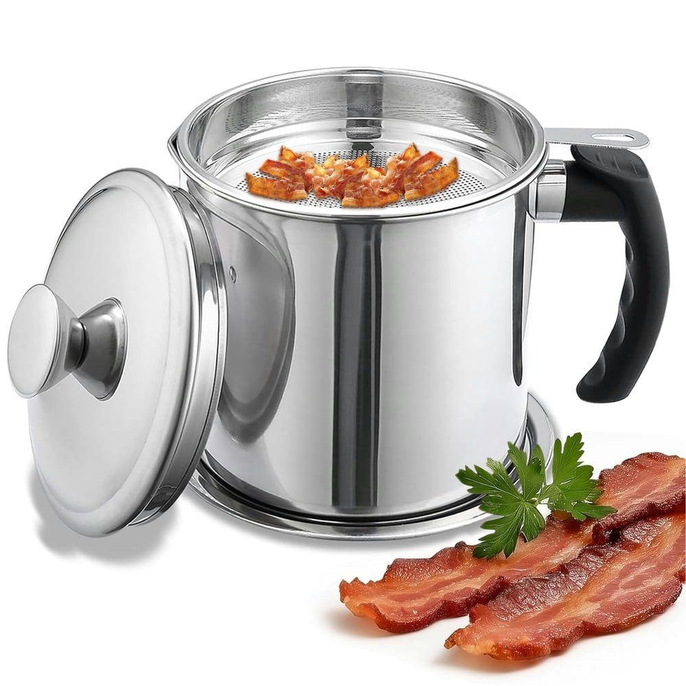 Aovky 1.8L Stainless Steel Bacon Grease Container with Strainer: $13.49 Aovky 1.8L Stainless Steel Bacon Grease Container with Strainer: $13.49