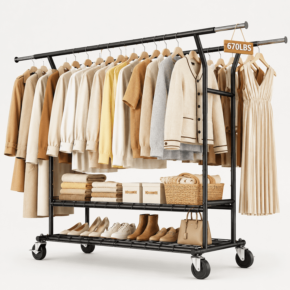 Untimaty 670-lb Heavy Duty Double Rod Garment Rack: $76.93
