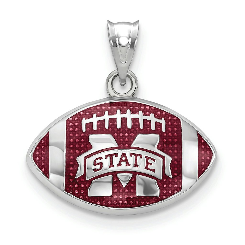Mississippi State Bulldogs Sterling Silver Enameled Football Logo Pendant: $79.99 Mississippi State Bulldogs Sterling Silver Enameled Football Logo Pendant: $79.99