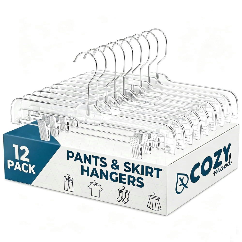 Cozymood 14-inch Clear Pants Hangers with Clips 12-Pack: $15.99