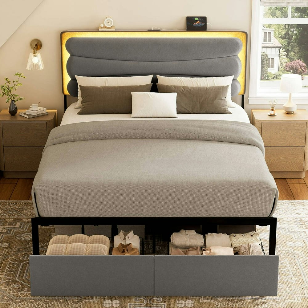 Gunaito Queen Upholstered Platform Bed with Storage Drawers and Charging Station: $129.89 Gunaito Queen Upholstered Platform Bed with Storage Drawers and Charging Station: $129.89