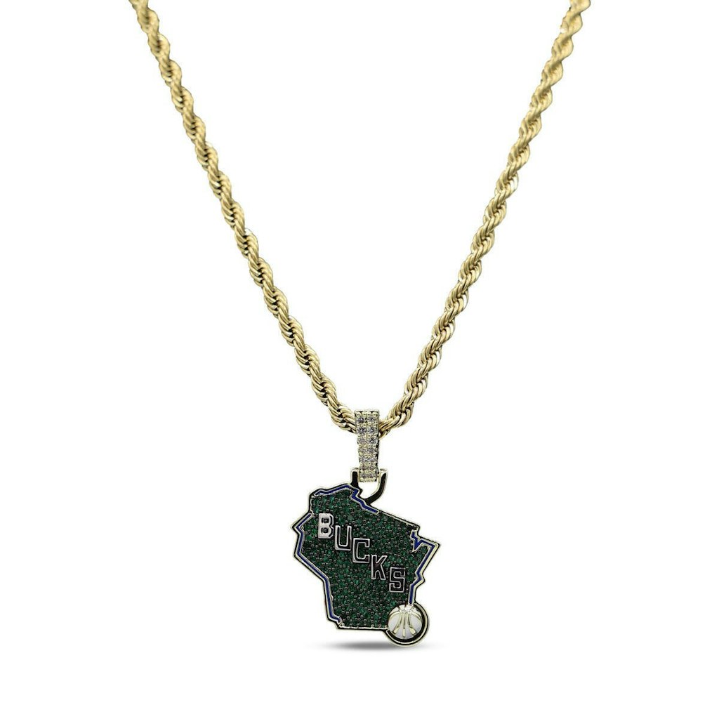 Milwaukee Bucks 18K Yellow Gold Logo Pendant and 20-inch Rope Chain: $229.99 Milwaukee Bucks 18K Yellow Gold Logo Pendant and 20-inch Rope Chain: $229.99