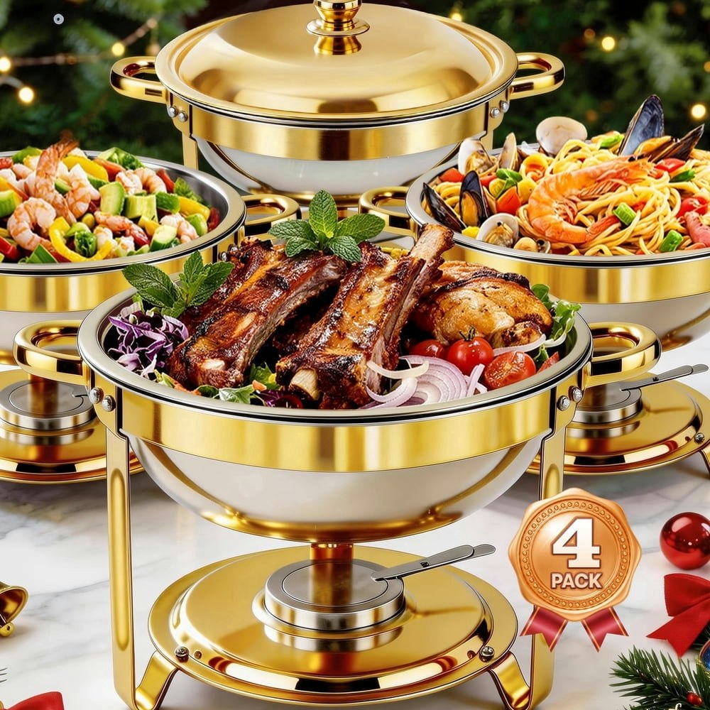 Round Gold-Plated Stainless Steel Chafing Dish 4-Pack: $110.89 Round Gold-Plated Stainless Steel Chafing Dish 4-Pack: $110.89