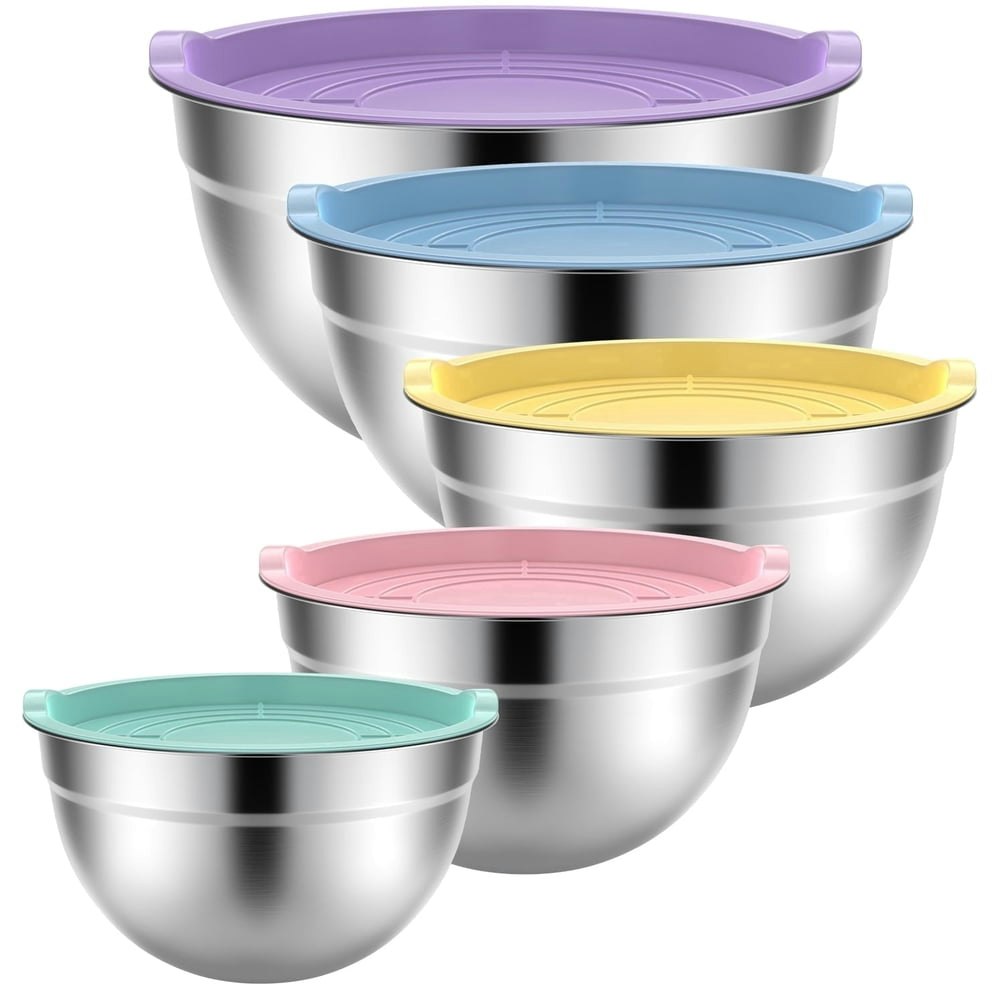 Tinana 5-Piece Stainless Steel Mixing Bowl Set with Lids: $17.99 Tinana 5-Piece Stainless Steel Mixing Bowl Set with Lids: $17.99