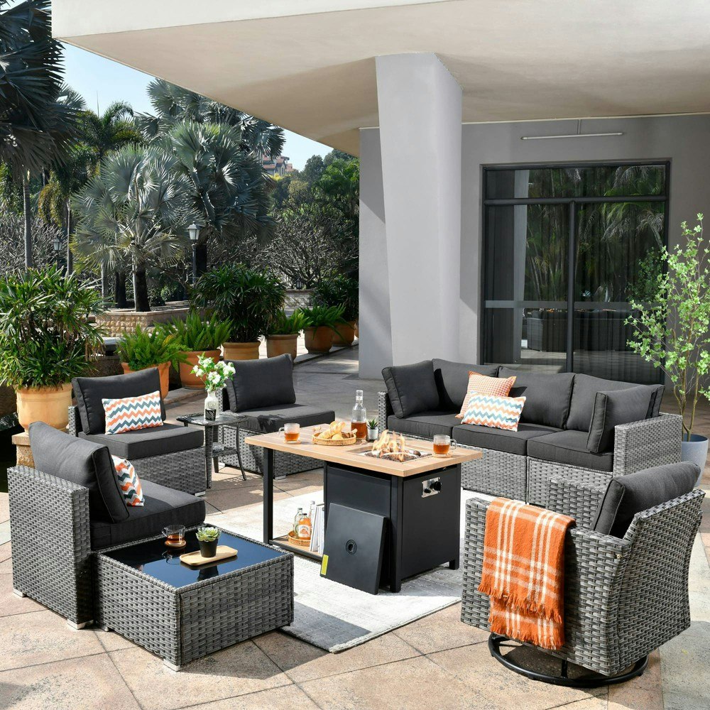 Ovios Venice 10-Piece Wicker Patio Furniture Set with Fire Pit: $1,469.99