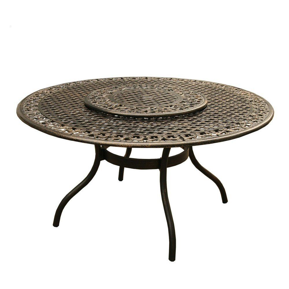 Oakland Living 59-Inch Ornate Round Outdoor Dining Table with Lazy Susan: $572.99