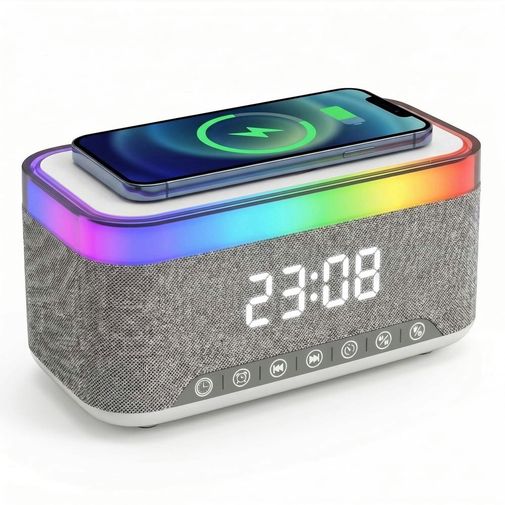Volivo RGB Bluetooth Speaker with Alarm Clock and Wireless Charger: $26.99