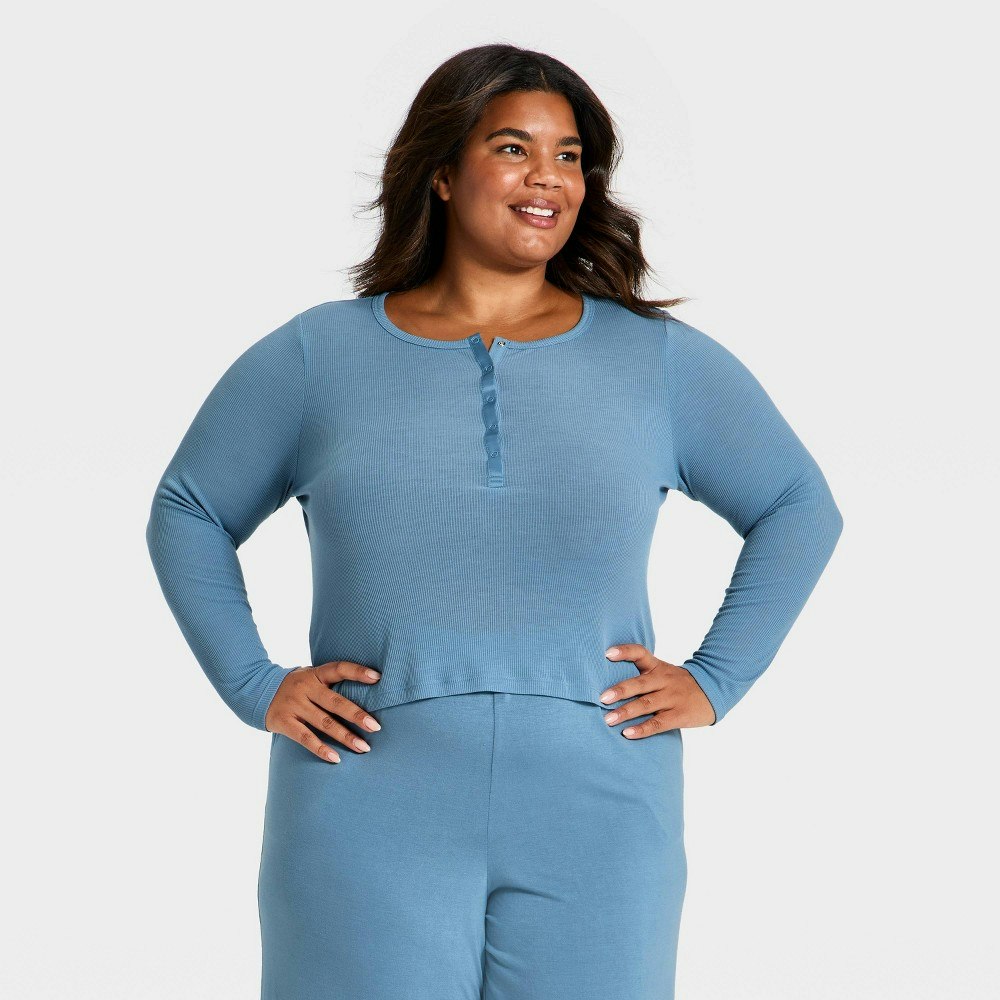 Auden Women's Ribbed Henley Long Sleeve Sleep Top: $20