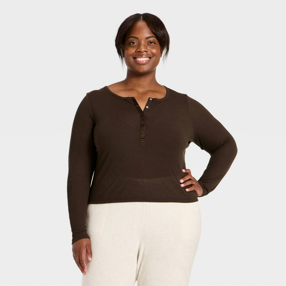 Auden Women's Sheer Ribbed Henley Long Sleeve Sleep Top: $20 Auden Women's Sheer Ribbed Henley Long Sleeve Sleep Top: $20