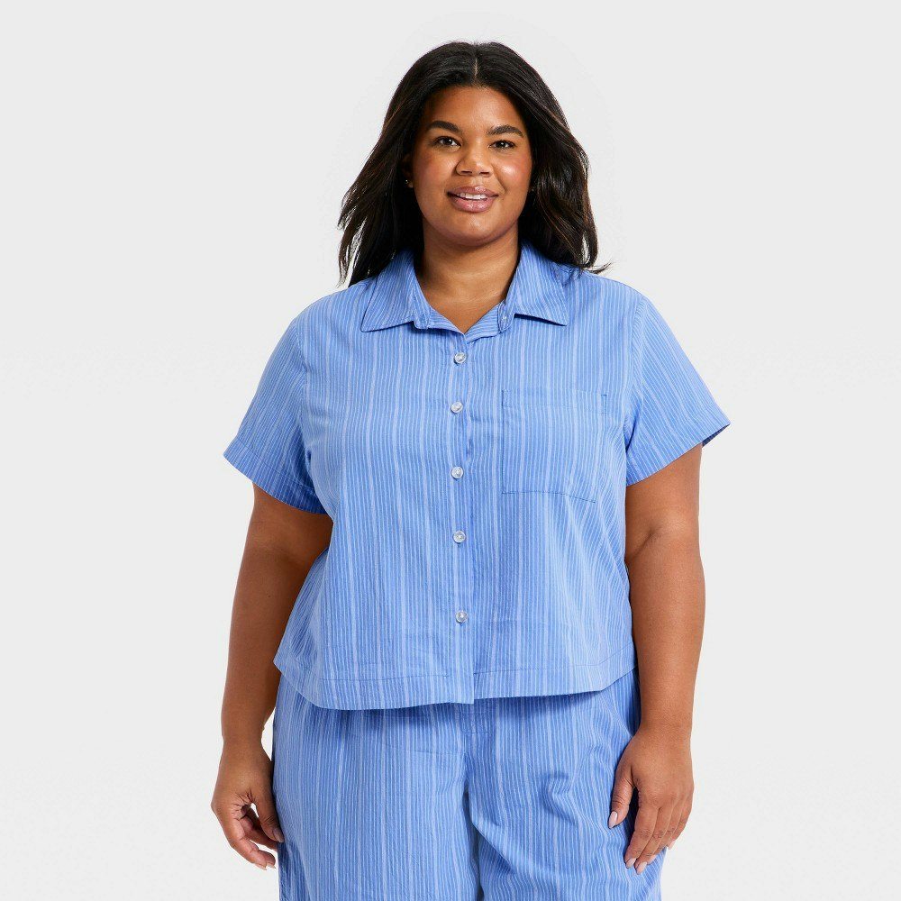 Auden Women's Striped Cotton Blend Short Sleeve Pajama Shirt: $25 Auden Women's Striped Cotton Blend Short Sleeve Pajama Shirt: $25