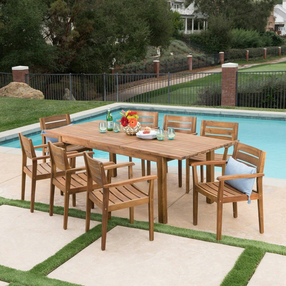 Wilson 9-Piece Acacia Wood Patio Dining Set: $1,114.99 Wilson 9-Piece Acacia Wood Patio Dining Set: $1,114.99