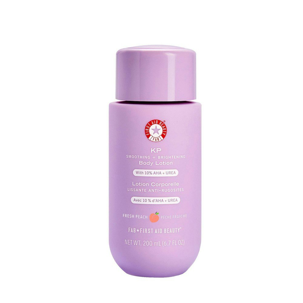 First Aid Beauty KP Smoothing + Brightening Body Lotion 6.7-oz.: $36 First Aid Beauty KP Smoothing + Brightening Body Lotion 6.7-oz.: $36