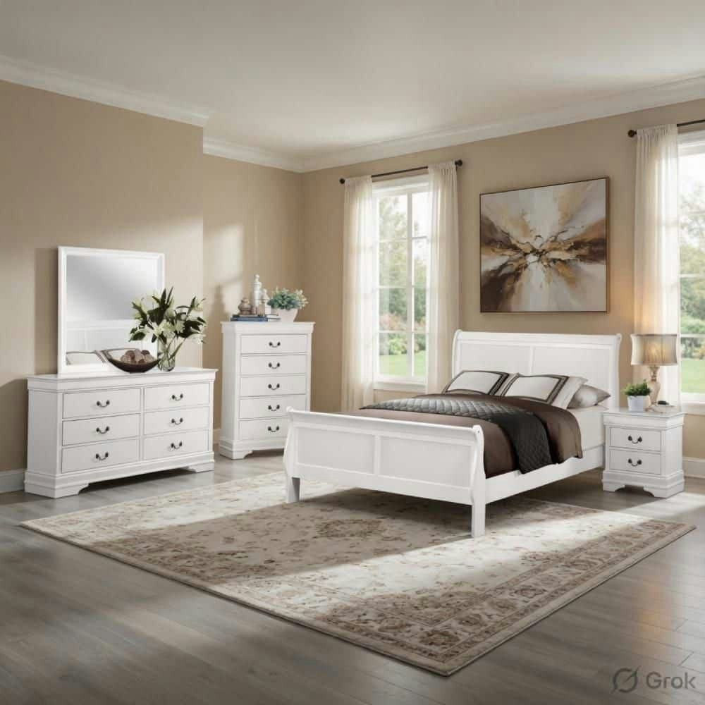 5-Piece Full Size White Wood Bedroom Set: $1,729.62 5-Piece Full Size White Wood Bedroom Set: $1,729.62