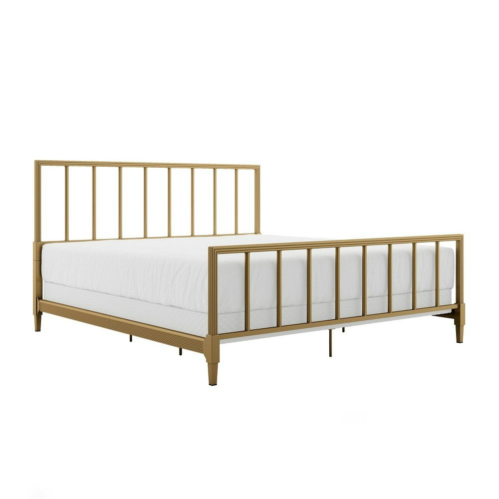 Furniture of America Rava Modern Gold Metal Panel King Bed: $958.99 Furniture of America Rava Modern Gold Metal Panel King Bed: $958.99