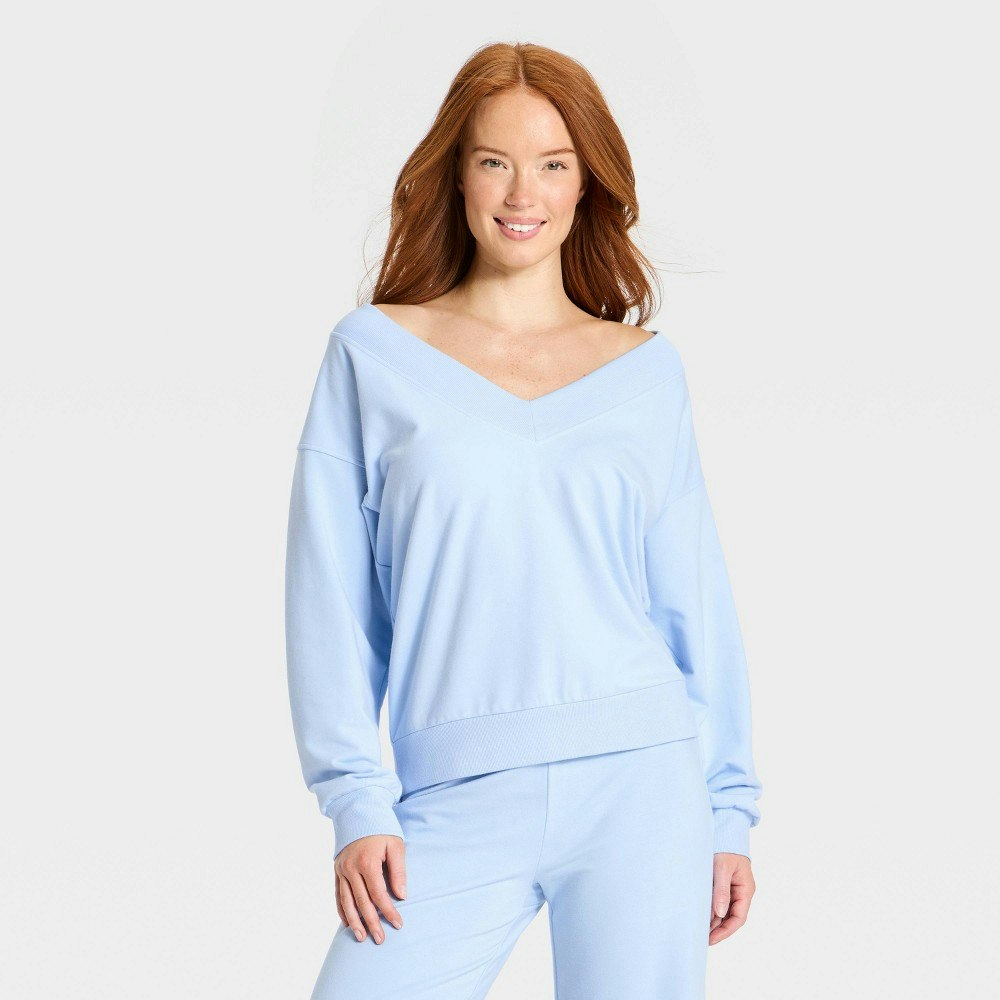 All In Motion Women's Modal French Terry V-Neck Off-the-Shoulder Sweatshirt: $30 All In Motion Women's Modal French Terry V-Neck Off-the-Shoulder Sweatshirt: $30