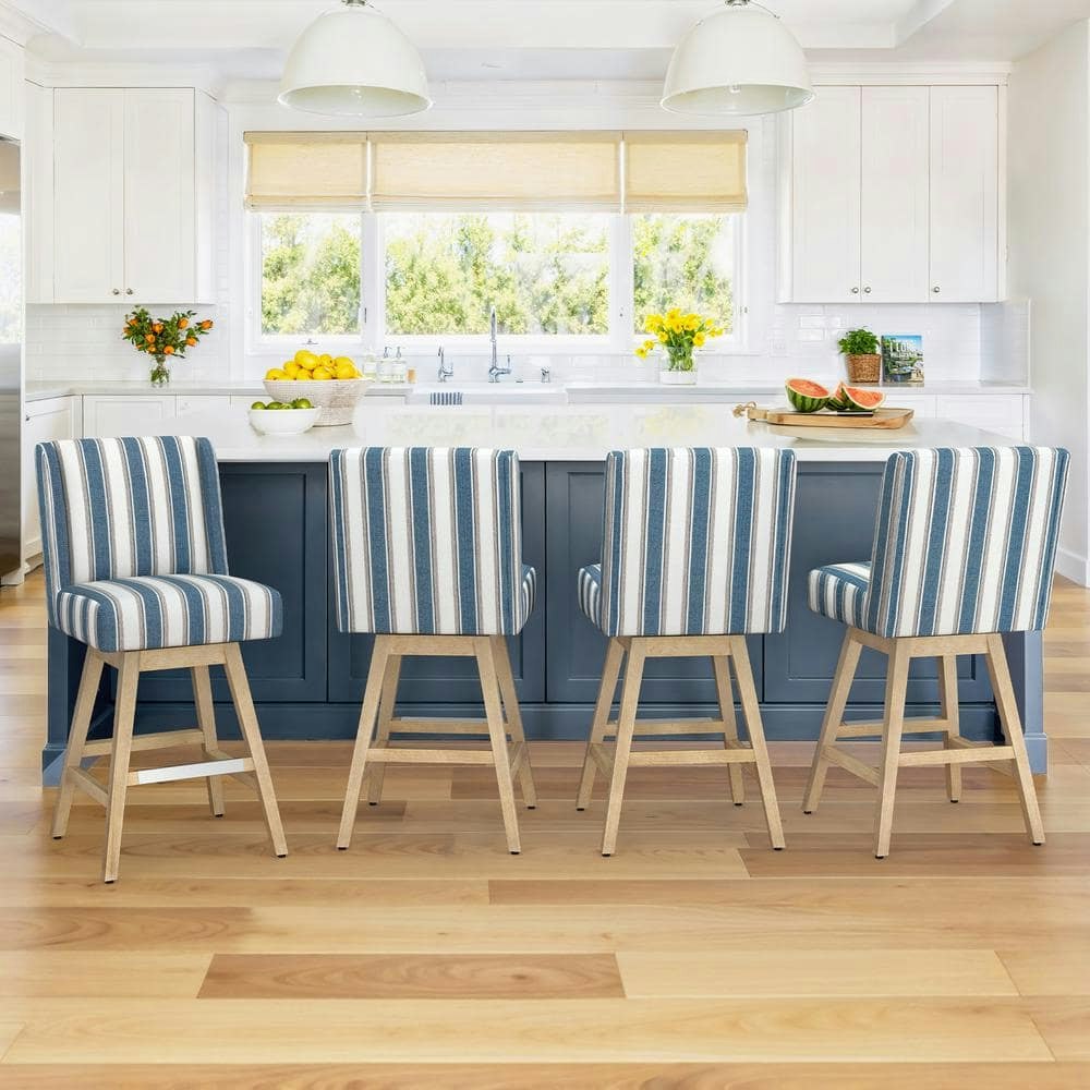 Joyce 26-Inch Blue and White Striped Fabric Swivel Bar Stool 4-Pack: $569.99