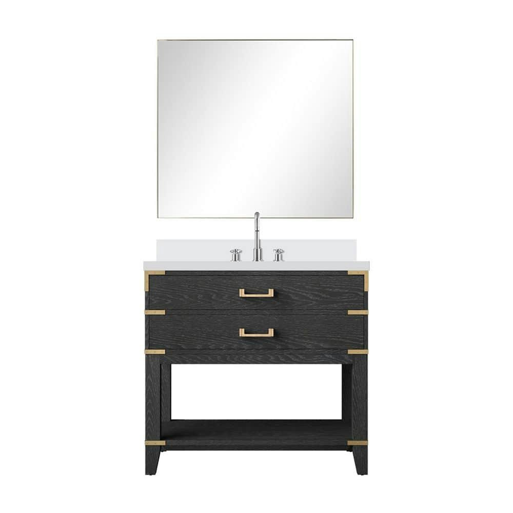 Irvington 36-Inch Single Bath Vanity with White Quartz Top, Mirror, and Faucet Set: $1,832 Irvington 36-Inch Single Bath Vanity with White Quartz Top, Mirror, and Faucet Set: $1,832