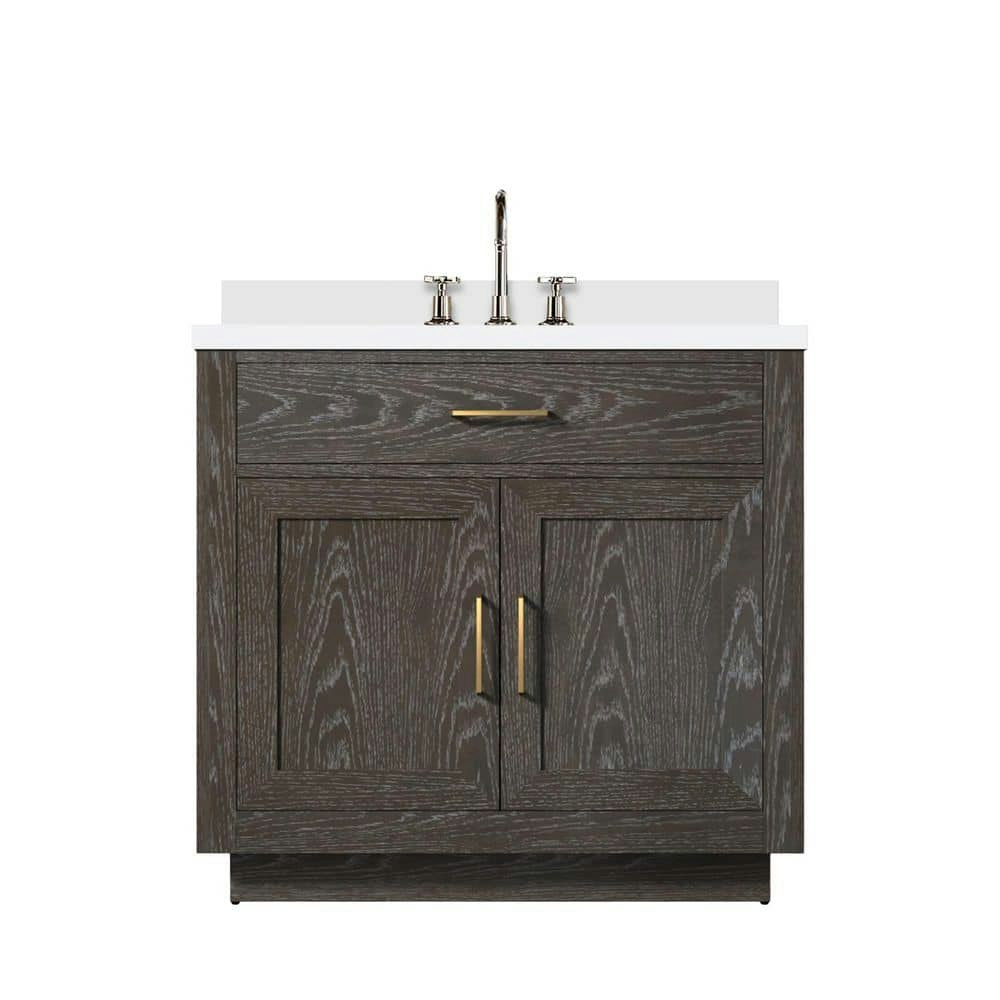 Condor 36x22-Inch Brown Oak Single Bath Vanity with Quartz Top and Faucet Set: $2,130 Condor 36x22-Inch Brown Oak Single Bath Vanity with Quartz Top and Faucet Set: $2,130