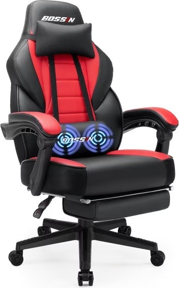 Bossin Massage Leather Gaming Chair w/ Footrest & Lumbar Support: $100 Bossin Massage Leather Gaming Chair w/ Footrest & Lumbar Support: $100