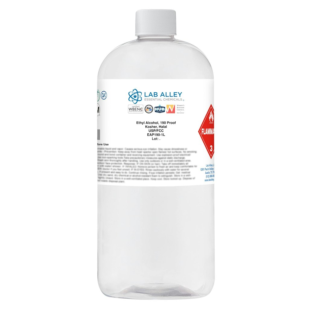 Lab Alley Ethanol 190 Proof USP/FCC Food Grade Alcohol 1-Liter Bottle: $54 Lab Alley Ethanol 190 Proof USP/FCC Food Grade Alcohol 1-Liter Bottle: $54