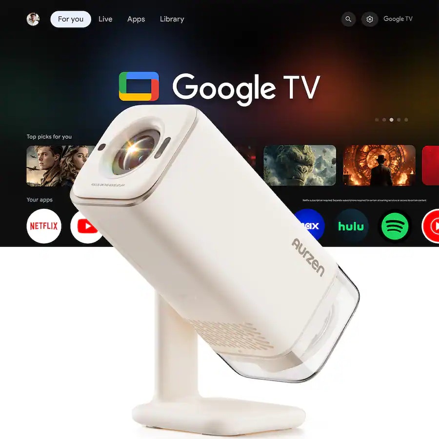 Aurzen Portable 300 ANSI Lumens 1080p Projector w/ Google TV: $190 Aurzen Portable 300 ANSI Lumens 1080p Projector w/ Google TV: $190