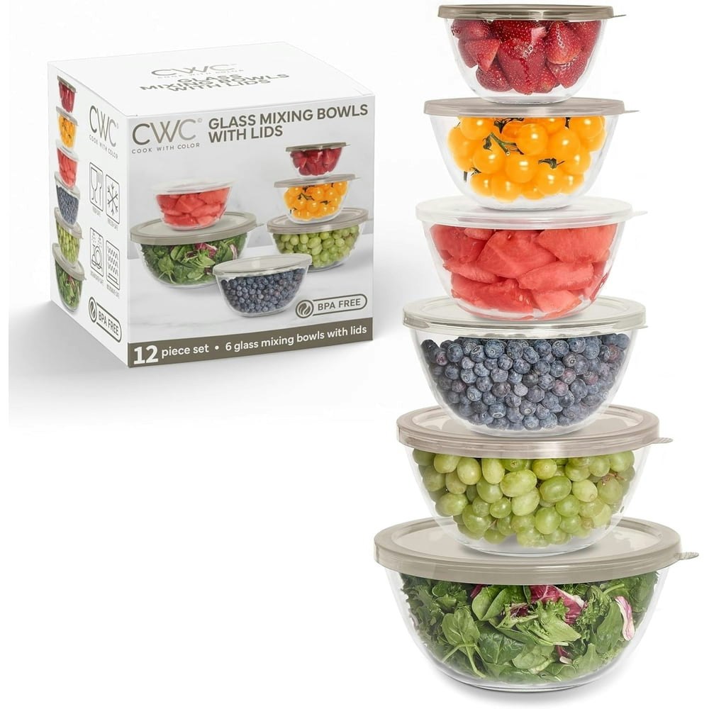 Cook With Color Glass Mixing Bowls with Lids 12-Piece Set: $33.48