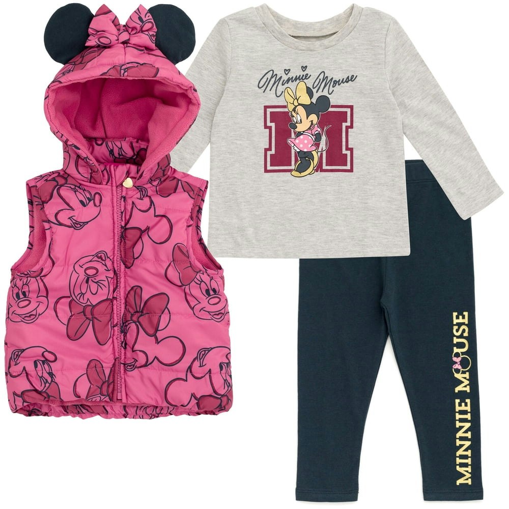Disney Minnie Mouse 3-Piece Vest Puffer and Leggings Outfit Set: $25.99 Disney Minnie Mouse 3-Piece Vest Puffer and Leggings Outfit Set: $25.99