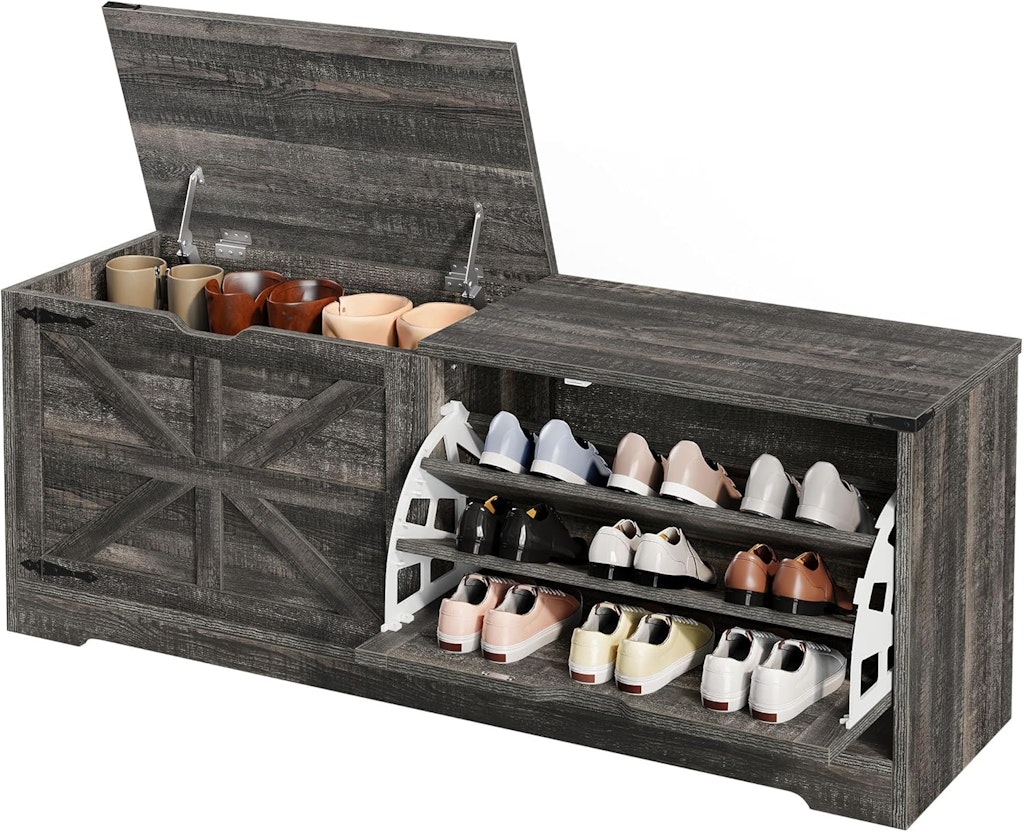 DWVO Farmhouse 55" Shoe Storage Bench w/ 3 Flip Drawers: $85