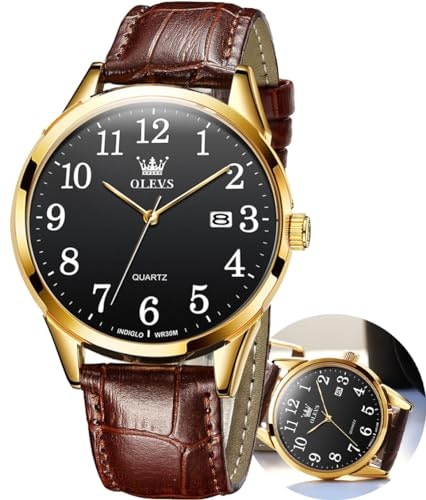 Olevs Men's Leather Analog Quartz Watch: $29.40