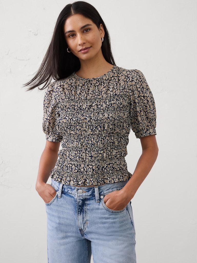 High-Neck Smocked Cropped Top: $42.50 High-Neck Smocked Cropped Top: $42.50