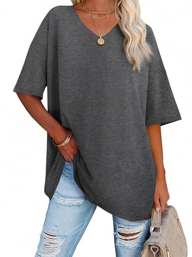 Ebifin Women's Oversized V-Neck T-Shirt: $11.04