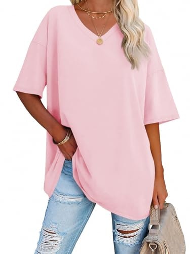 Ebifin Women's Oversized V-Neck T-Shirt: $8.08 Ebifin Women's Oversized V-Neck T-Shirt: $8.08