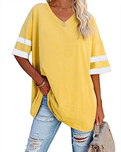 Ebifin Women's Oversized Color Block V-Neck T-Shirt: $14.98