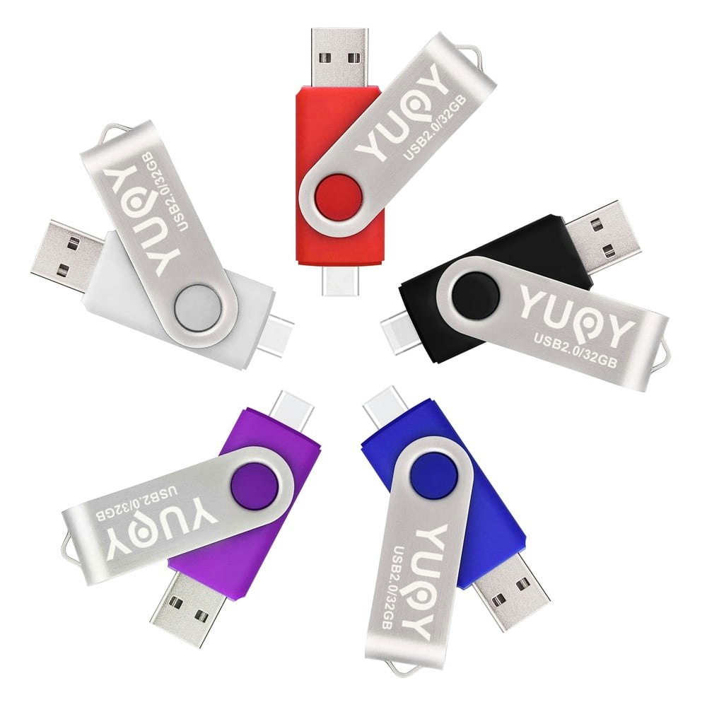 Yuoy 32GB USB-A and USB-C Swivel Flash Drive 5-Pack: $25.06