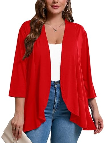 AusLook Women's Plus Size 3/4 Sleeve Open Front Cardigan: $16.99