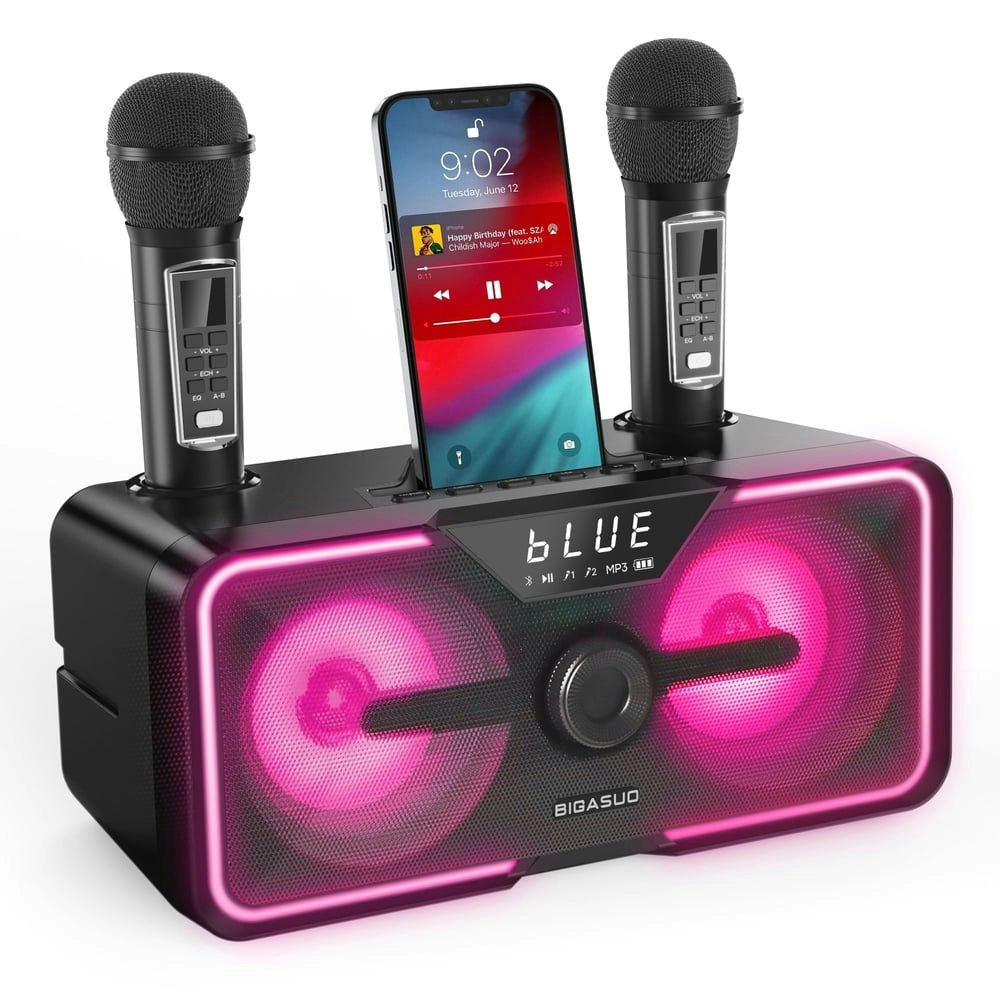 Bigasuo Portable Karaoke Machine with 2 UHF Microphones: $54.99