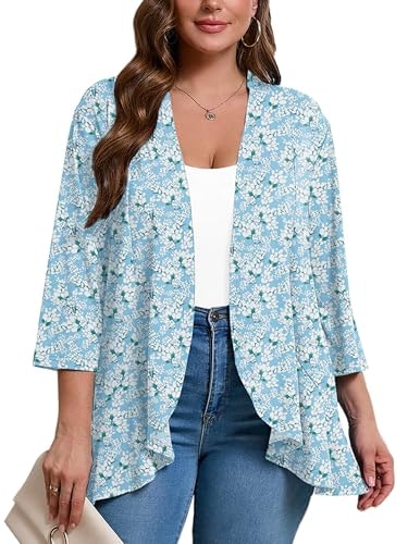 AusLook Women's Plus Size 3/4 Sleeve Open Front Cardigan: $19.54