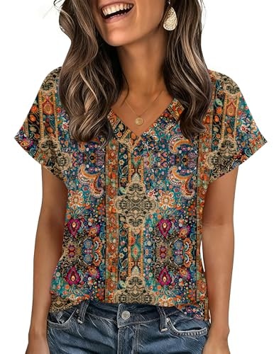 Zeagoo Women's Short Sleeve Boho Tunic Blouse: $7.99 Zeagoo Women's Short Sleeve Boho Tunic Blouse: $7.99