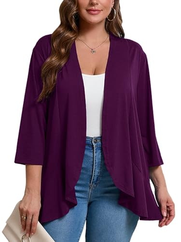 AusLook Women's Plus Size 3/4 Sleeve Open Front Cardigan: $16.99
