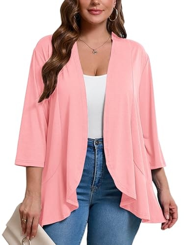 AusLook Women's Plus Size 3/4 Sleeve Open Front Cardigan: $16.99