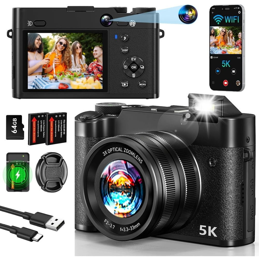 5K 64MP Digital Vlogging Camera with 64GB Card: $98.59 5K 64MP Digital Vlogging Camera with 64GB Card: $98.59