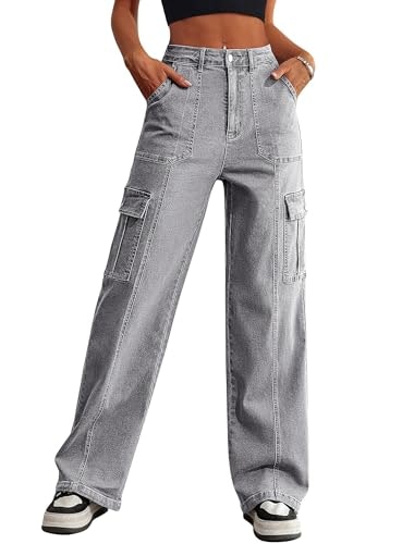Eddoyee Women's High-Waisted Wide-Leg Cargo Jeans: $32.99 Eddoyee Women's High-Waisted Wide-Leg Cargo Jeans: $32.99