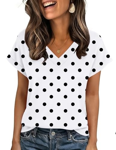 Zeagoo Women's Polka Dot V-Neck T-Shirt: $8.98