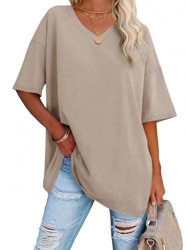 Ebifin Women's V-Neck Oversized T-Shirt: $8.07 Ebifin Women's V-Neck Oversized T-Shirt: $8.07