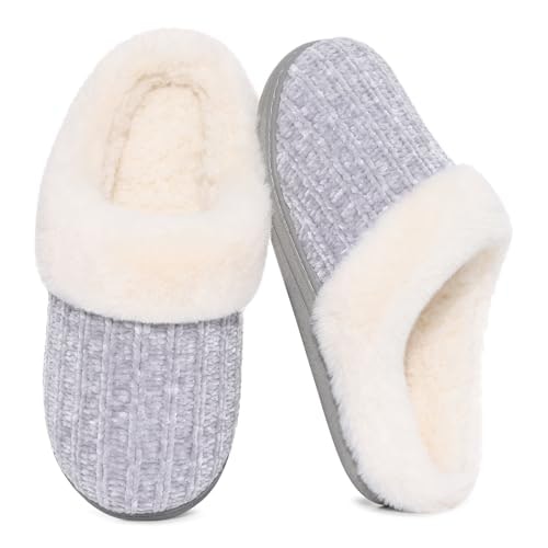 Evshine Women's Chenille Knit Fuzzy Memory Foam Slippers: $18.98