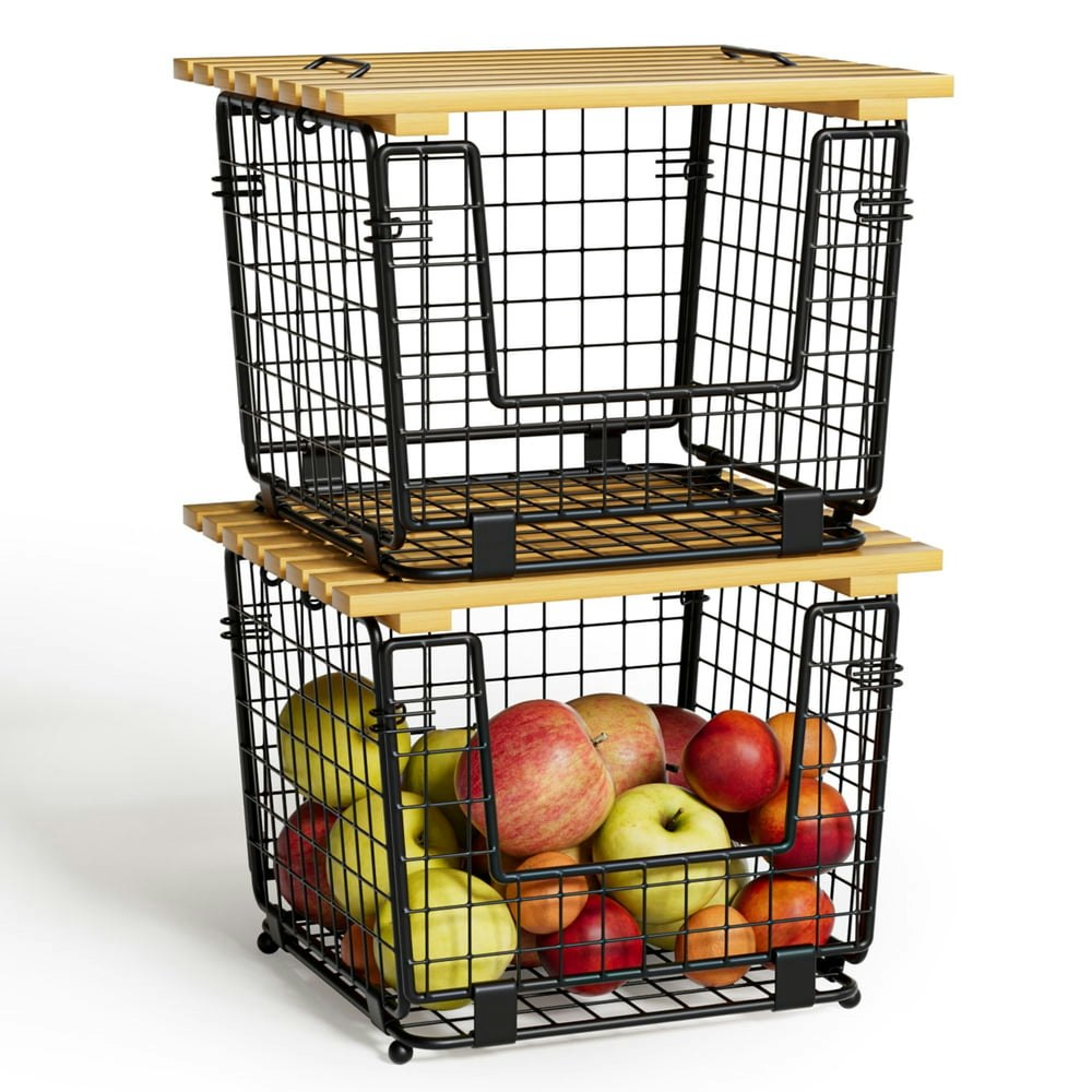 Tinana Stackable Fruit Basket with Bamboo Top 2-Pack: $25.99 Tinana Stackable Fruit Basket with Bamboo Top 2-Pack: $25.99
