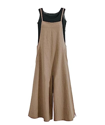 Yesno Women's Casual Loose Wide Leg Cotton Bib Overalls: $27.96