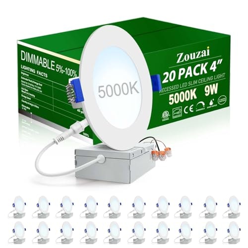 Zouzai 4-Inch 9W 5000K LED Recessed Ceiling Light 20-Pack: $93.49
