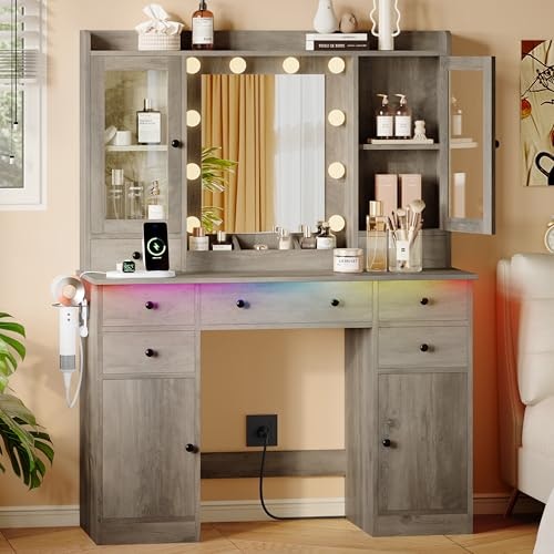 Xixini 44-Inch Vanity Desk with Mirror and Lights: $186.99 Xixini 44-Inch Vanity Desk with Mirror and Lights: $186.99