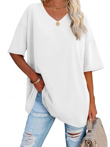 Ebifin Women's Oversized V-Neck T-Shirt: $12.09 Ebifin Women's Oversized V-Neck T-Shirt: $12.09